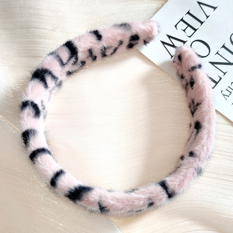 Wholesale Vintage Leopard Print Plush Wide Brim Headband